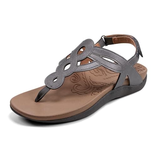 Rockport Women's Ramona-CH Flat Sandal, Pewter, 7 M US