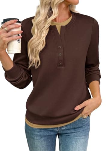 EVALESS Womens Sweatshirt Casual Crewneck Fall Tops Clothes,Coffee,Large