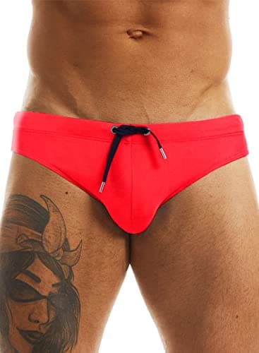 MIZOK Men's Swimwear Bikini Swimming Briefs Drawstring Swimsuits Board Surf Shorts Trunks Red XXL