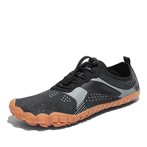 NORTIV 8 Mens Lightweight Sports Barefoot Aqua Water Shoes for Outdoor Swim, Fishing, Hiking, Diving, Surf, Black/Grey/Brown - 6.5 (TREKMAN-1)