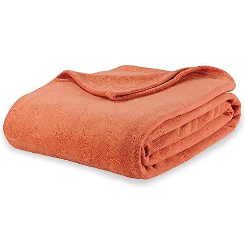 Berkshire Blanket Microfleece Queen Size Bed Blanket Amberglow Orange, Lightweight Soft Breathable Plush Micro Fleece Blanket for Bed Couch Sofa, 90x90 Inches