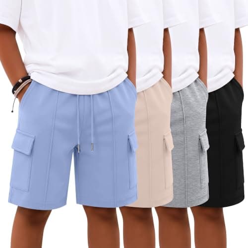 JoyMotion 4 Pack Boys Cargo Long Shorts 5-14Y, 4-Color, 13-14 Years