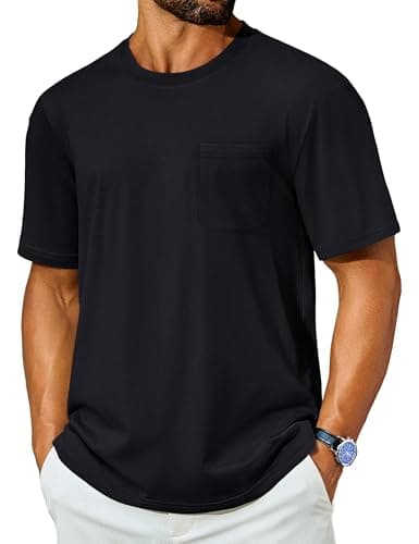 Cotrasen Men's T-Shirts Cotton Short Sleeve T Shirts for Men UPF 50+ Moisture Wicking T-Shirt Casual Pocket Tee Black XL