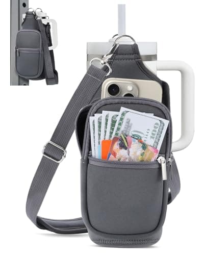 IPOW Magnetic Gym Bag Water Bottle Carrier Holder with Phone Pockets & Shoulder Strap for Men Women,Water Bottle Holder, Gym Pouch, Crossbody Bag for Travel, Sports, Work, Fitness - Dark Gray