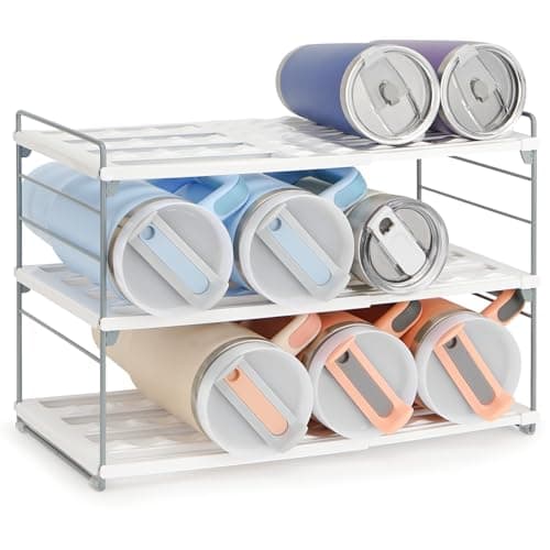 Upgraded Large Expandable Water Bottle Organizer Designed for 40 oz Stanley, Owala & Yeti Tumblers, Adjustable Storage Rack for Travel Mug Cabinet, Pantry, and Kitchen Organizer, Fits 20/30 oz Bottles