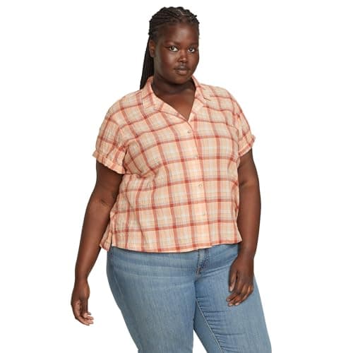 Eddie Bauer Short Sleeve Packable Camp Shirt Apricot