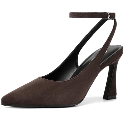 Susanny Brown Suede Heels for Women Closed Pointed Toe Slingback Pumps 10.5