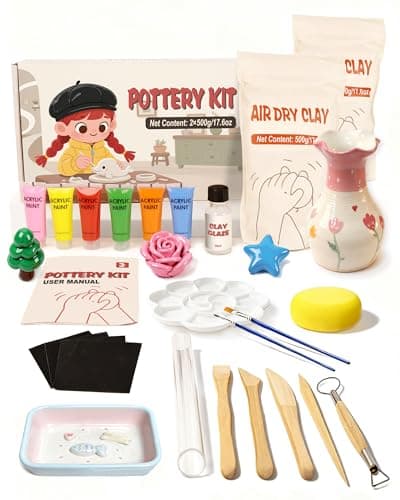 cycletour Pottery kit, 1 KG Air Dry Clay for Adults Includes 20 ML Glaze, 5 Clay Tools and Operation Guide. Adult Pottery Kit for Adults for Beginners DIY Handmade Gifts