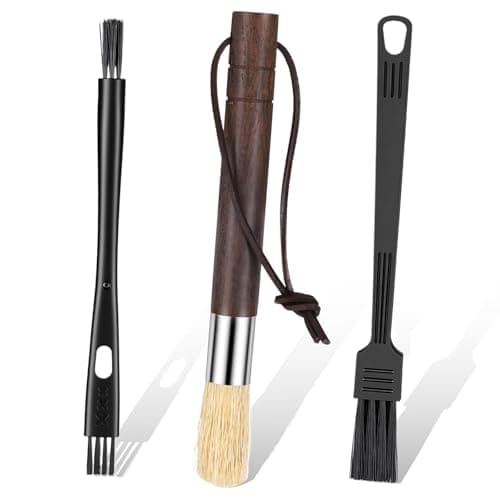 3PCS Coffee Brush, Espresso Brush with Rosewood Handle, 3D Brushes Head Coffee Grinder Brushes, for Baristas and Home Kitchens