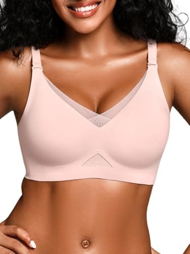 Cuteio Wireless Bras for Women No Underwire, Seamless V Neck Mesh Bralette with Support, Everyday Full Coverage Comfortable Bra