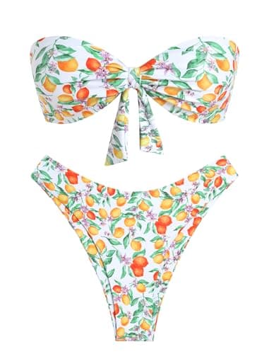 ZAFUL Womens Knotted Bandeau Bikini Sets Strapless High Cut Sexy Swimsuits