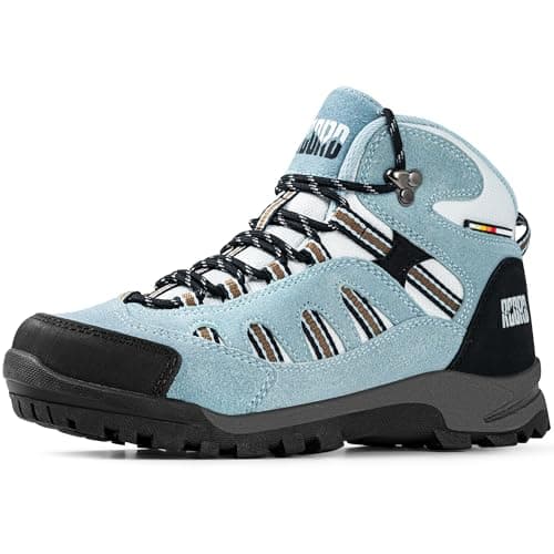 R CORD Hiking Boots Women Ankle Waterproof Womens Hiking Boots Lightweight Durable Hiking Boot for Outdoors Blue Line Size 6