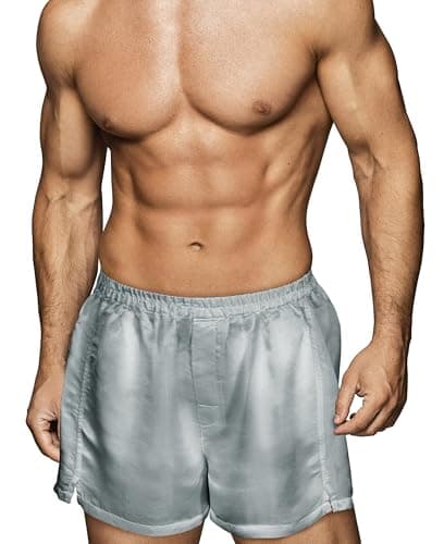 Tara Sartoria Luxury Artisan Silk Boxers for Men, 27 Momme Mulberry Silk, Machine Washable, XS-4XL, Gift For Him Silver Gray