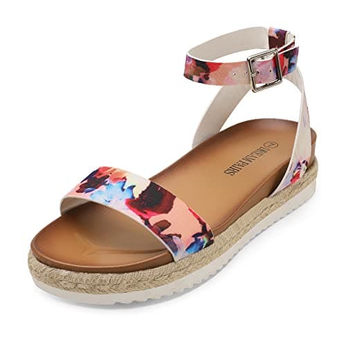 DREAM PAIRS Women's Open Toe Platform Espadrille Wedge Sandals Comfortable One Band Dressy Casual Sandals for Women,Size 5.5,Floral,KATHY