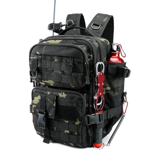 Nuoviyiya Small Fishing Backpack with Rod Holder, Water-Resistant Tackle Backpack, Fishing Tackle Bag for Box Storage, Fishings Gear & Outdoor Camping