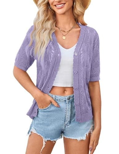 Yekaty Short Sleeve Cardigan Lightweight Sweaters for Women Summer Shrugs
