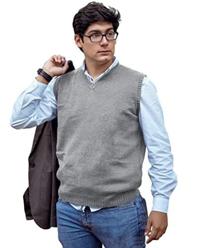 TINKUY Peru Men’s Alpaca Wool Sweater Vest – Soft V-Neck Pullover for Men – Classic Peruvian Knit – Sizes S to 4XL (US, Alpha, Small, Regular, Regular, Heather Gray)