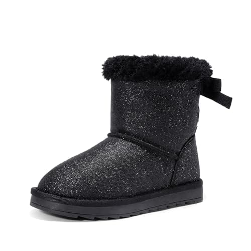 DREAM PAIRS Girls Boots Kids Winter Faux Fur Warm Snow Ankle FuzzyChic Kid's Bow Boots for Toddler/Little Kid,Size 7 Toddler,Black/Glitter,SDSB2409K