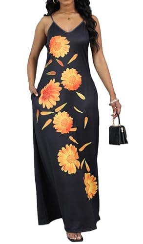 BessCops Summer Maxi Dresses for Women 2026 Plus Size Casual Sexy Bohemian Floral Beach Sleeveless Long Sundress with Pockets