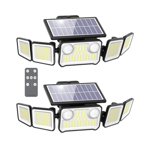 Onforu 6000LM Solar Lights Outdoor, 5 Heads Remote Control Solar Security Lights, IP65 Waterproof Motion Sensor Lights Flood Lights for Wall, Porch, Yard, 2 Pack