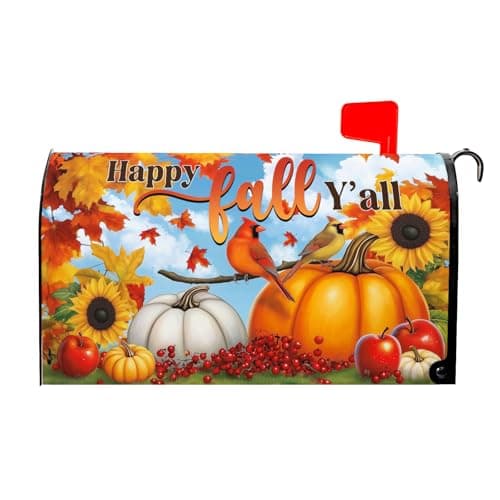 Ancordivo Autumn Pumpkin Mailbox Covers Magnetic Standard Size 25.5 x 21 Inch Happy Fall Y'all Thanksgiving Holiday Seasonal Mailbox Wraps Post Letter Box Cover for Garden Yard Decor