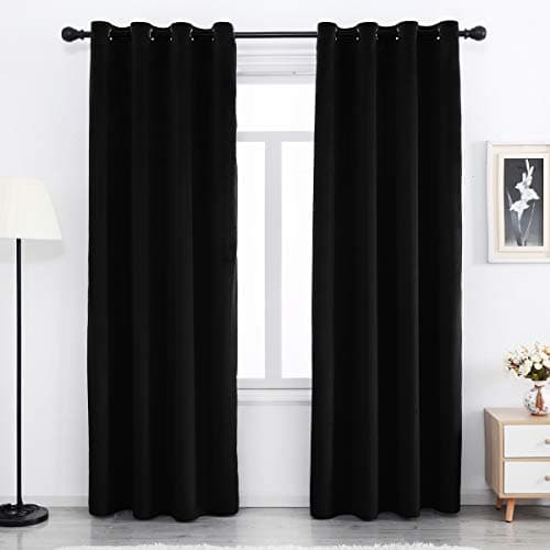 SPXTEX Black Velvet Curtains 52"W x 84"L Modern Light Filtering Grommet Curtains Set of 2 Panels for Bedroom & Living Room