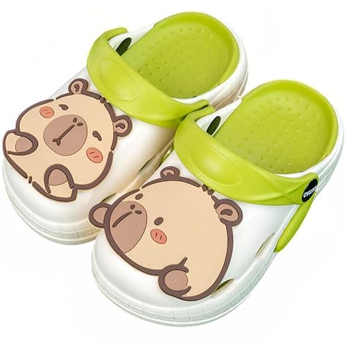 XUNBAI Cute Capybara Slippers for Kids,Kids Girls Boys Clogs Garden Shoes,Funny Toddler Animal Slides Sandals,Water Shower Beach Pool Slippers Indoor Outdoor Green