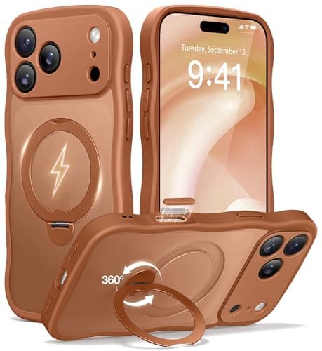 CAPRARO for iPhone 17 Pro Max Case with 360° Spin Magnetic Stand for Women, [Compatible with MagSafe] [Full Camera Protection] Cute Wave Translucent Matte Case for iPhone 17 Pro Max, Cosmic Orange