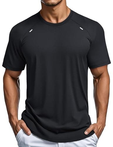 MAGCOMSEN Dry Fit Shirt for Men Short Sleeve Running Shirts Gym Workout Crew Neck Training Tshirt Stretch Performance Tee Black L