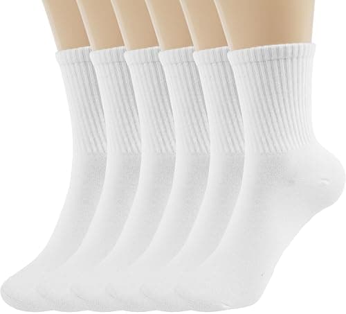 BomKinta Women Casual Calf Socks - Cute Cotton Crew Socks - Soft Above Ankle Sock Gifts 6 Pairs All White Size 5-10