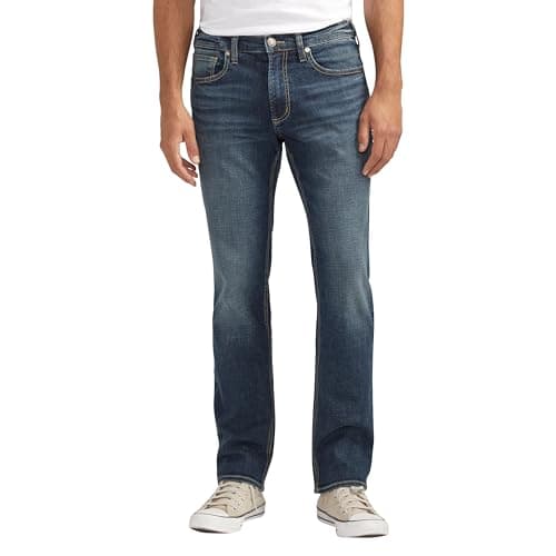 Silver Jeans Co. Men's Allan Slim Fit Straight Leg Jeans, Dark Wash, 40W x 32L
