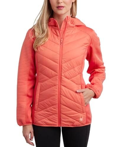 Spyder Womens Puffer Jacket - Lightweight Quilted Winter Jacket for Women, Insulated Super Warm Hooded Womens Winter Coat, Size Large, CORAL