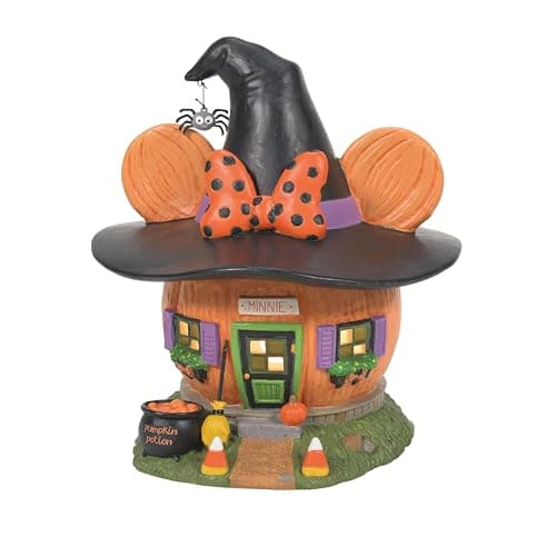 Department 56 Disney Village Halloween Minnie Mouse Pumpkintown House Lit Building, 7.76 Inch, Multicolor