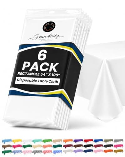 Plastic Table Cloth Disposable 6 Pack 54 x 108 Inch Rectangle Table Cloths