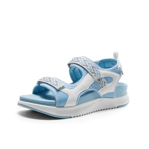DREAM PAIRS Women's Walking Sandals Arch Support Orthopedic Recovery Hiking Sandals Thick Athletic Cushion Adjustable Strap for Plantar Fasciitis,Size 7,White/Blue,DWUMST2509