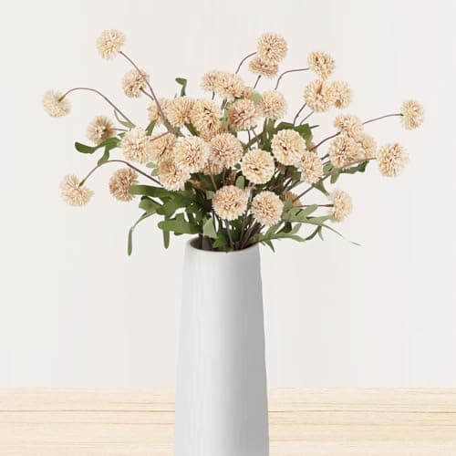 Beige Pompon Mums Artificial Flowers, 8pcs Stems Faux Silk Mini Chrysanth, Bulk Fake Wedding Filler Flowers Flower Ball for DIY Bouquet Centerpieces Floral Arrangements Shower Decorations