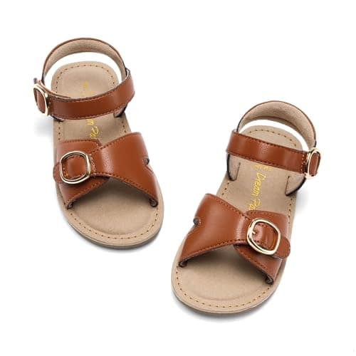 DREAM PAIRS Girls Sandals Fashion Sandal with Adjustable Straps Open-Toe Comfortable Summer Shoes for Toddler Little Kid,Size 4 Toddler,Brown,SKFS26001K