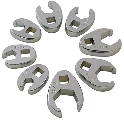 SUNEX TOOLS 9708 3/8-Inch Drive Fractional Crowfoot Flare Nut Wrench Set, 3/8-Inch - 7/8-Inch, Fully Polished, 8-Piece