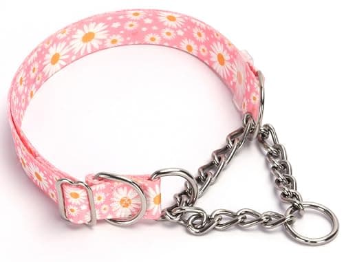 Chain Martingale Dog Collar,Choke Collar Training Escape Proof Pink Daisy M