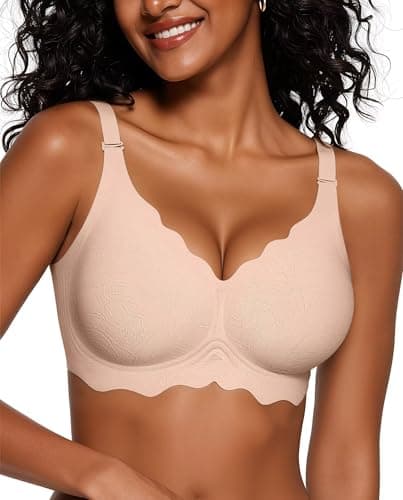 Vertvie Jelly Bras for Women No Underwire Wireless Push Up Bra Full Coverage Bralettes Seamless Comfort Everyday Sports Bra(Nude Jacquard,Small)