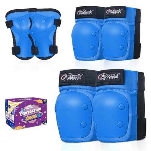 Nattork Knee Pads, Elbow Pads&Wrist Guards for Kids Youth Adults, 6 in 1 Protective Gear Set for Skateboard, Roller Skate, Inline Skates, Cycling and Scooter Boys Girls Blue Age 3-8