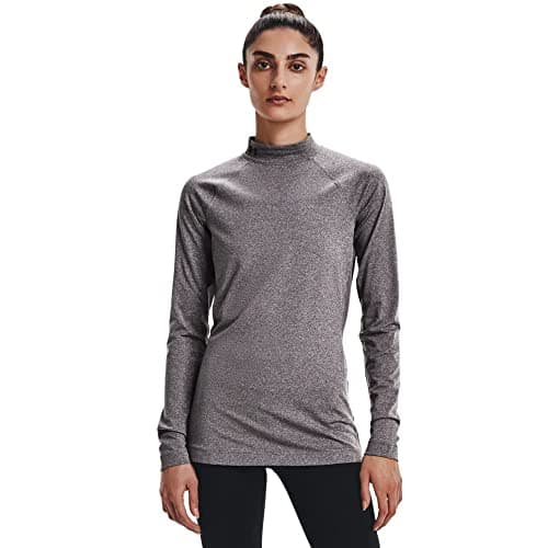 Under Armour Womens Authentics Mock Neck T-Shirt, Charcoal Light Heather (019)/Black, X-Small