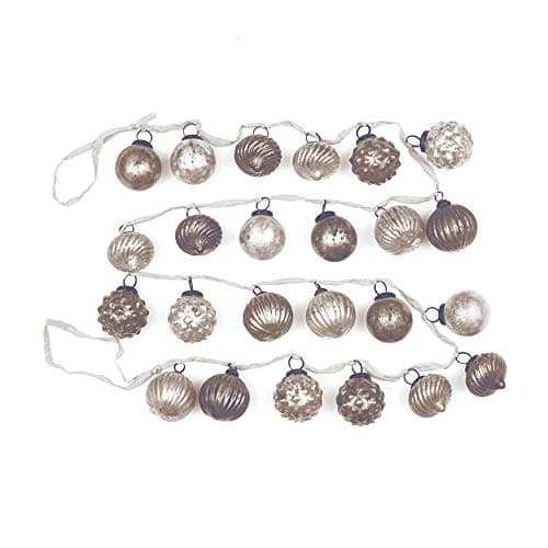 Creative Co-Op 72" Embossed Mercury Glass Ornament Garland, Taupe & Cream