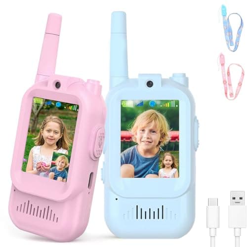 Video Walkie Talkies for Kids, Rechargeable Kids Walkies Talkies 2 Pack, Indoor Outdoor Toys for Game Party Camping, Christmas Birthday for Aged 3 4 5 6 7 8 9 Girls Boys,Blue&Pink