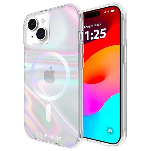 Case-Mate Soap Bubble iPhone 15 Case [12ft Drop Protection] [Compatible with MagSafe] Magnetic Cover for iPhone 15 6.1" - Iridescent Swirl Effect, Anti-Scratch, Shock Absorbing, Slim Fit - Iridescent