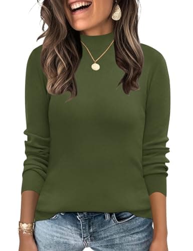 LOMON Mock Neck Tops for Women Long Sleeve Ladies Base Layer High Neck Dressy Casual Undershirts Fall Winter Pullover Knitted Sweater Olive Green