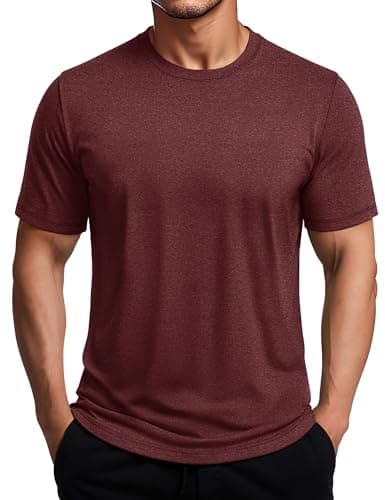 MAGCOMSEN Mens Workout Top Dry Fit Athletic Shirts Short Sleeve Moisture Wicking Gym Sports Preformance Tshirts for Summer Wine, M