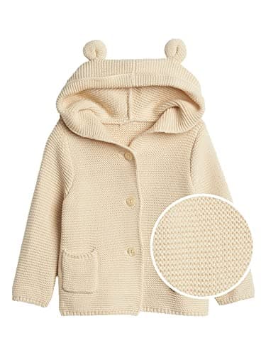 GAP Baby Boys Bear Garter Cardigan Pullover Sweater, French Almond, 0-3 Months US