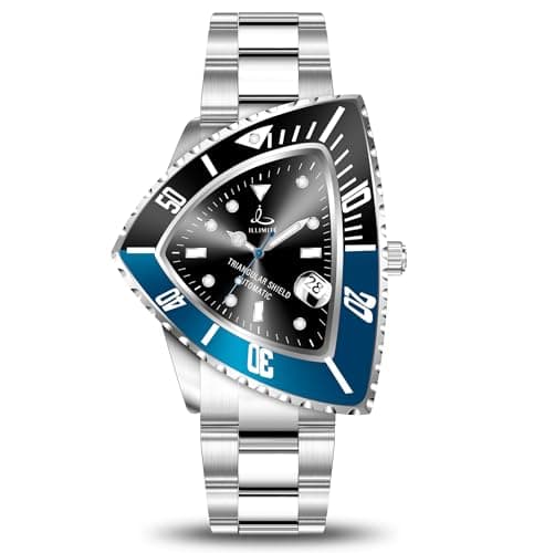 ILLIMITE Automatic Watches for Men Triangle Dial Watch Mechanical Self-Winding Japanese Miyota 8215 Movement Luminous Waterproof Stainless Steel Wrist Watches Triangular Shield