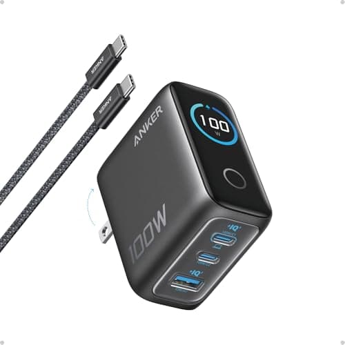 Anker 100W Max USB C Charger, 3-Port GaN Phone Charger with Smart Display